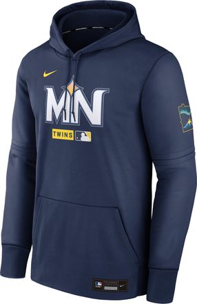 Nike Mens Minnesota Twins Authentic Collection City Connect Nike Therma MLB Pullover Hoodie in Blue | NAC3160NTIS-HR3