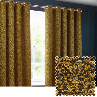 Riva Paoletti Galaxy Velvet Chenille Eyelet Curtain Pair in Gold | Size: 168 cm width x 229 cm drop
