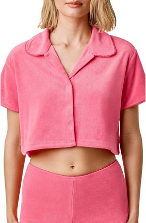 Florence By Mills Terry Cloth Crop Snap-Up Shirt in Calypso Coral at Nordstrom, Size X-Small
