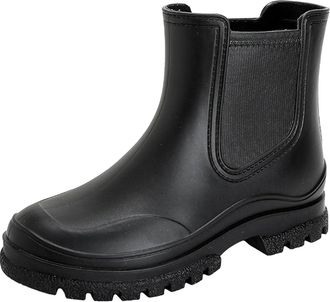 Generic Womens Stylish Rain Boots Comfortable Elastic Ankle Booties with Mid Heel Platform Sole for Outdoor Garden Wear (Black, 4.5)