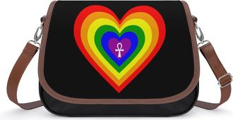 Generic Rainbow Heart Ankh Small Womens Crossbody Bags Shoulder Handbag with Adjustable Strap for Travel