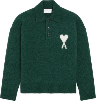 Ami Truien & Vesten, Heren, Groen, S, Wol, Ami de Coeur Polo Sweater