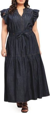Flying Tomato Cap Sleeve Denim Maxi Dress in Dark Indigo at Nordstrom Rack, Size 2 X