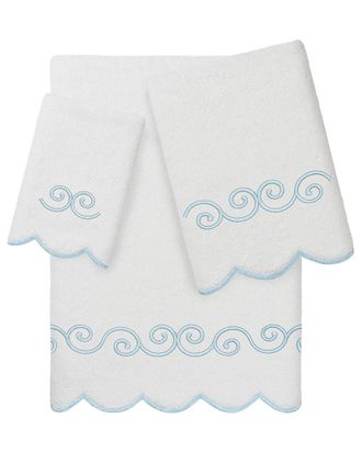 Linum Home Textiles 100% Turkish Cotton Symmetra Scallop 3Pc Embellished Towel Set