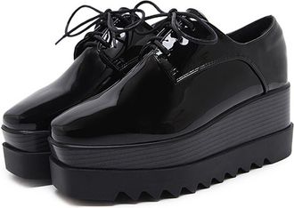 Generic Womens Black Platform Oxford Shoes Comfy Stylish Patent Leather Business Casual Walking Wedges Oxfords Shoes Sneakers