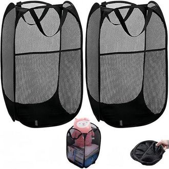 OEM Allecta, Juego De 2 Cestas De Lavander&iacute;a Plegables Negras Con Asa, Cesta Almacenamiento Malla Port&aacute;til, Cestas Lavander&iacute;a Plegables 3 Bolsillos