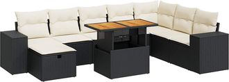 vidaXL Vidaxl - Set Divani Da Giardino 9 Pz Con Cuscini Nero Polyrattan Acacia