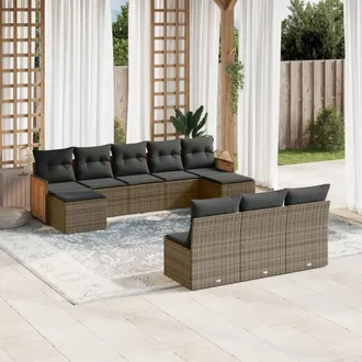 vidaXL Set De Sof&aacute;s De Jard&iacute;n 10 Pzas Con Cojines Rat&aacute;n Sint&eacute;tico Gris Vidaxl