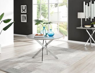 Furniturebox Novara 120cm Round 6-Seater Dining Table With Silver Chrome Legs in Grey