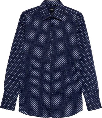 HUGO BOSS Overhemden, Heren, Blauw, XL, Katoen, Geometrische Slim Fit Katoenen Overhemd Hank