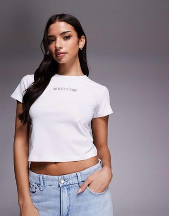 Icecream T-shirt mini bianca morbida con logo in strass-Bianco