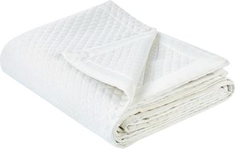 Beliani Beliani - Colcha Cama Manta Decorativa Estampado Poli&eacute;ster Blanco Crema 200 X 220 Cm Nape