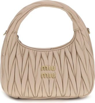 Miu Miu Womens Hobo Handbag Wander Quilted Leather Cipria Calf Handbags Hand Bags