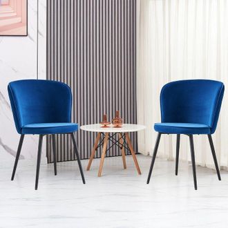 Ainpecca Ainpecca - 2X Dining Chairs Velvet Padded Seat Metal Legs Kitchen Home Office uk Blue