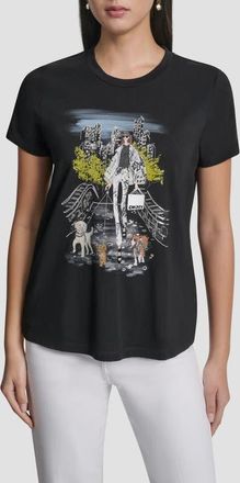 DKNY Crystal Embellished Central Park Conversational Graphic T-Shirt in Black at Nordstrom, Size Xx-Small