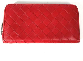 Bottega Veneta Red Leather Long Wallet (Bi-Fold) (Pre-Owned)