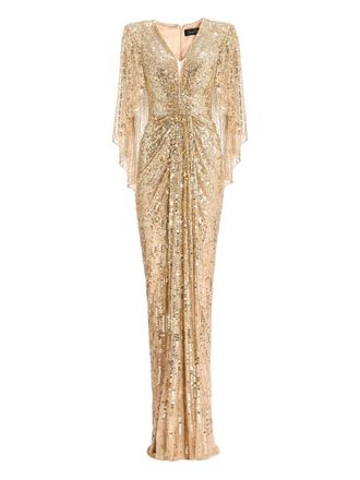 Jenny Packham Carrie maxi dress - women - Nylon - 14 - Gold