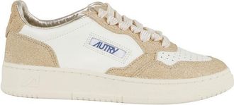 Autry Glittered Sand And White Medalist Low Sneakers