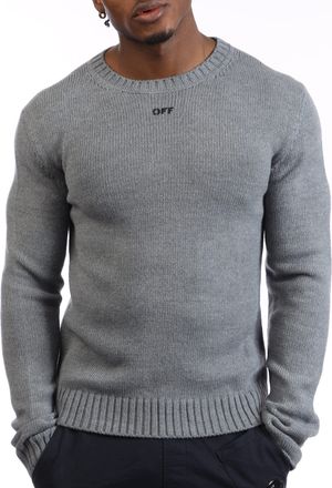 Off-white Mens Off White Crewneck Sweatshirt in Grey black Wool - Size Medium