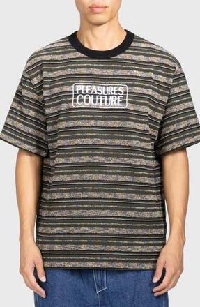Pleasures Embroidered Couture Stripe T-Shirt in Dark Olive at Nordstrom Rack, Size Small