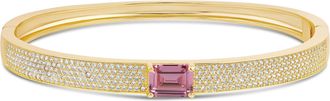 SHYMI Pav&eacute; Bangle with Center Stone -.925 Sterling Silver, 14K Gold-Plated, Rhodium Plated Cubic Zirconia, Extender, Day to Night