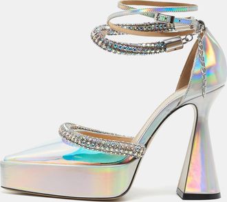 Mach & Mach Silver Iridescent Pvc Crystal Embellished Kimberly Platform Pumps