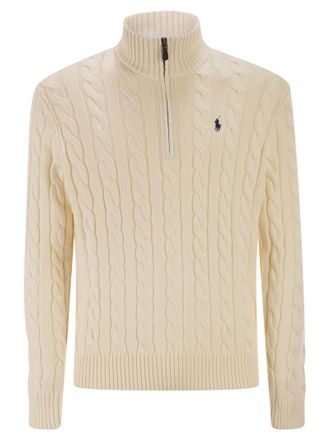 Polo Ralph Lauren Baumwollpullover mit Zopfmuster und Rei&szlig;verschluss
