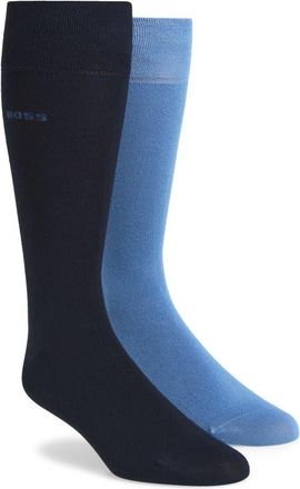 BOSS 2-Pack Solid Cotton Blend Dress Socks in Light Blue/Black at Nordstrom, Size 7-13