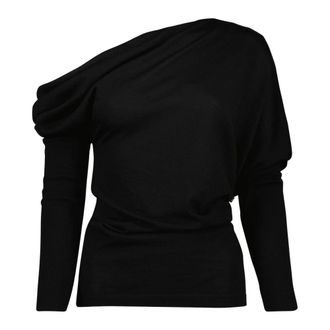 Moschino Tops, Dames, Zwart, S, Wol, Top met gedrapeerde halslijn