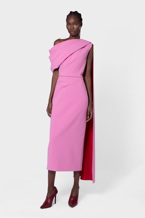 Roksanda Ilincic Maite Pink Crepe One Shoulder Midi Dress in Orchid /Amaranthus at Nordstrom, Size 10