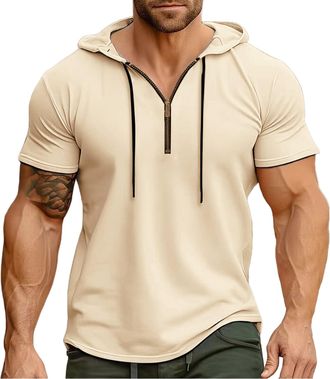 Generic Dressy Sale of Clearance Summer Clothes for Men Mens Summer Hooded Sports American Zipper Solid Color Shirt Smart Casual T Shirts for Men UK Smart Tsh