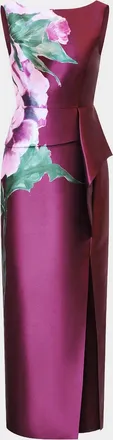 Kay Unger Luciana Satin Floral Column Gown