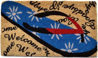Imports Decor Flip Flop Welcome Goodbye Coir Door Mat, Beach Style Coconut Fiber Doormat with Non-Slip PVC Backing, Indoor Outdoor Entrance Rug