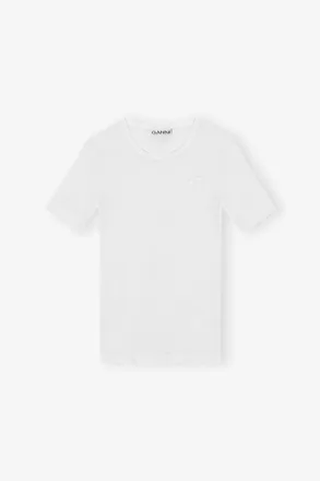 Ganni White Soft Cotton Rib Short Sleeve T-shirt - Size XXS Organic