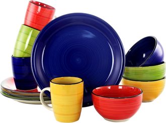 Gibson Color Vibes 12 Piece Handpainted Stoneware Dinnerware Set