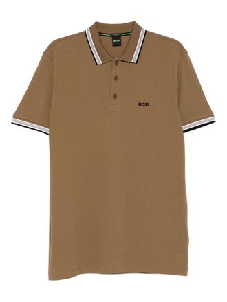 BOSS striped collar polo shirt - Brown