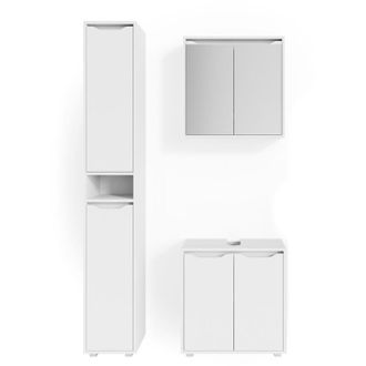 Vicco Conjunto De Muebles De Ba&ntilde;o Ruben, Blanco, 3 Partes, Con Mueble Alto