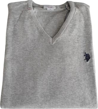 U.S.Polo Association Scollo V V-neck Truien - Heren - V-hals truien - Grijs - L - Katoen - Truien & Vesten