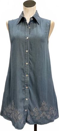 Elan Womens Embroidered Sleeveless Denim Mini Dress In Blue