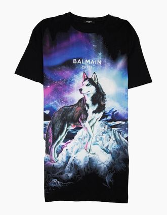 Balmain Mens Balmain Oversized Lone Wolf T-Shirt Black - Size: 34
