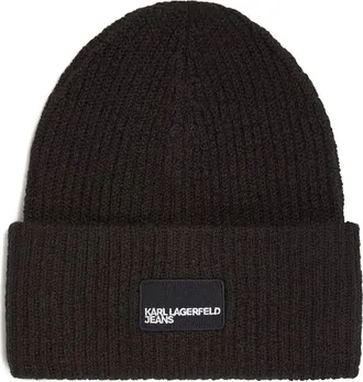 Karl Lagerfeld logo-patch ribbed beanie - women - Acrylic/Wool - One Size - Black