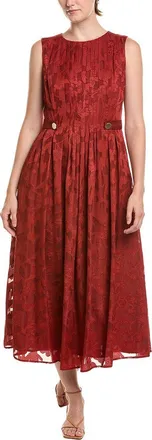Anne Klein Pleated Neckline A-Line Midi Dress