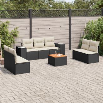 vidaXL Set De Sof&aacute;s De Jard&iacute;n 8 Piezas Y Cojines Rat&aacute;n Sint&eacute;tico Negro Vidaxl