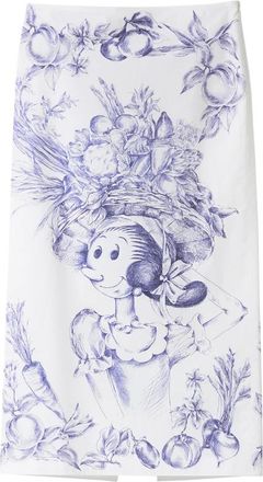 Moschino Witte Katoenen Longuette Rok met Olive Oyl Print - Dames - Midirokken - Veelkleurig - M - Katoen - Rokken