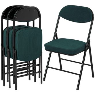 HOMCOM Folding Chairs Set of 4 with Cushioned Seat - Steel Frame - Green | TJ Hughes
