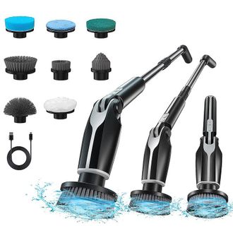 OEM Cepillo De Limpieza El&eacute;ctrico Giratorio, Cepillo De Limpieza Inal&aacute;mbrico Con 8 Cabezales Reemplazables, Cepillo De Limpieza Para Ducha Con Mango Ajust