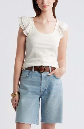 Treasure & Bond Rib Flutter Tank in Ivory Egret at Nordstrom, Size Xx-Small