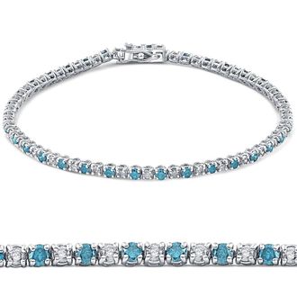 Pompeii3 2ct Blue & White Alternating Diamond Tennis Bracelet 14K White Gold 7