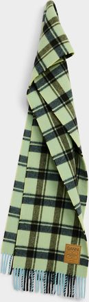 Ganni Womens Checkered green pure virgin wool scarf