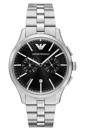 Emporio Armani Chronograph Bracelet Watch, 42mm in Silver Two Tone/green at Nordstrom